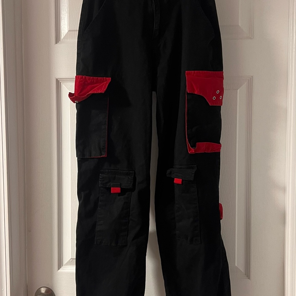 American Bazi Black and Red Cargo Pants with Bold Accents